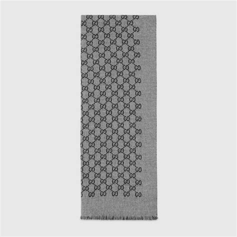 Dark Grey / Black Wool Double Jacquard GG Scarf.